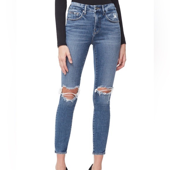 Good American Good Crop Distressed Denim - Picture 1 of 4